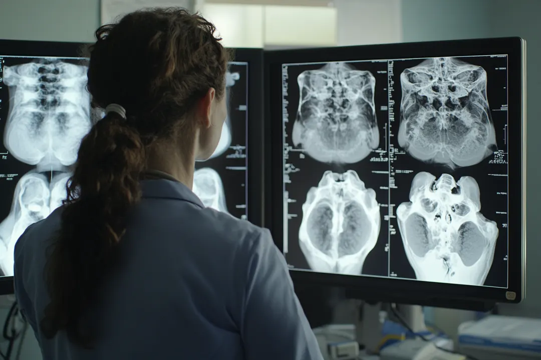 Radiologist reviewing pelvic imaging used to map endometriosis lesions before surgery