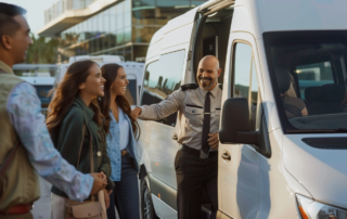 hispanic male private driver in uniform smiling